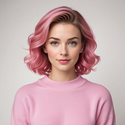 Young woman with pink hair hairstyle