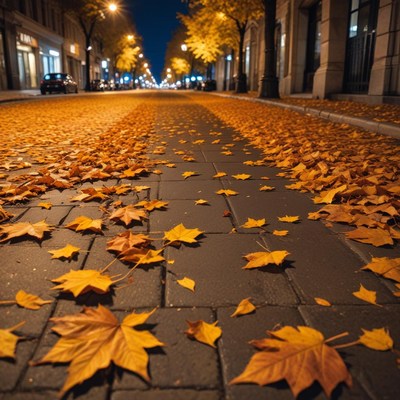 Autumn leaves on city street