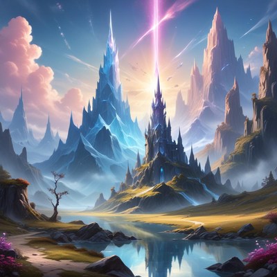 Majestic crystal towers in fantasy landscape