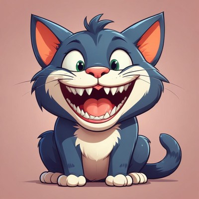 Happy cartoon cat with big smile