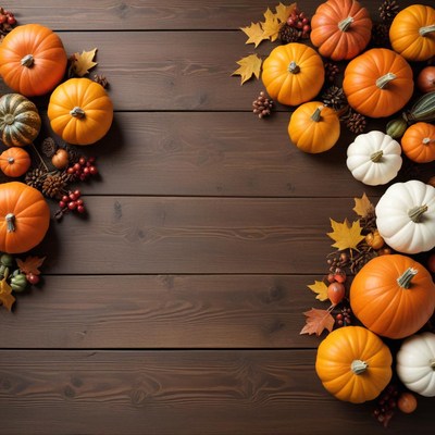 Colorful pumpkins on wooden background