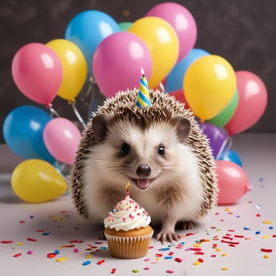 Happy hedgehog birthday celebration scene