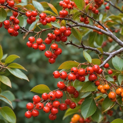 Bright red berries on tree branches