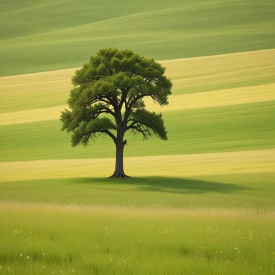 Green tree in a grassy field