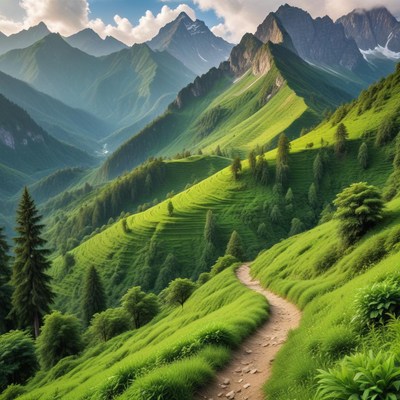 Vibrant mountain pathway in summer