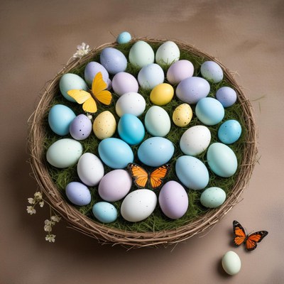 Colorful easter eggs in a nest