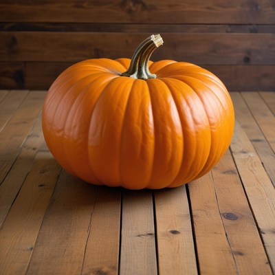 Bright orange pumpkin on wooden table