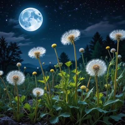 Dandelions under a full moon