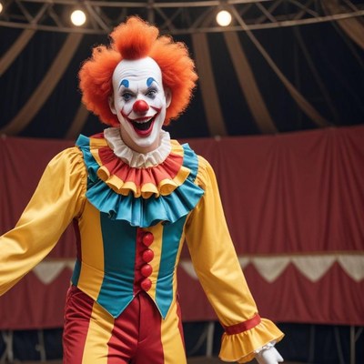 Playful clown performs in circus