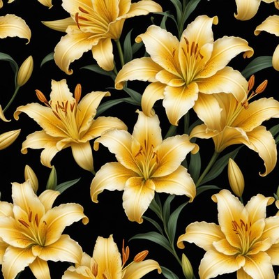 Yellow lilies on black background