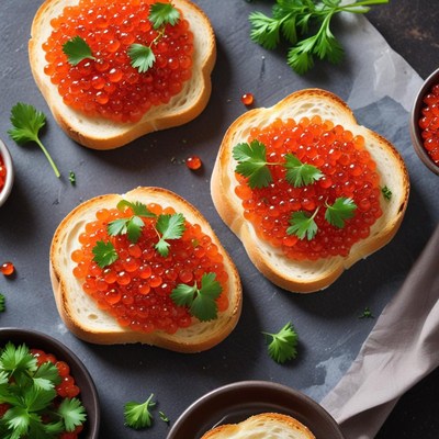 Delicious red caviar on bread