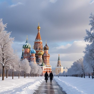 Winter stroll by st. basil's cathedral