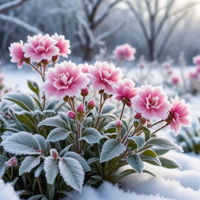 Winter flowers in frozen landscape
