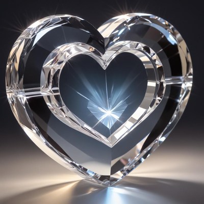 Crystal heart sculpture on display