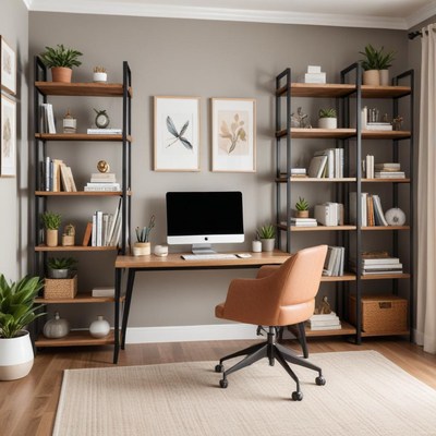 Modern home office setup with plants