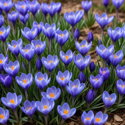 Crocus flowers blooming in springtime garden