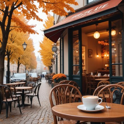 Cozy cafe on autumn street
