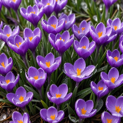 Purple crocuses blooming in spring