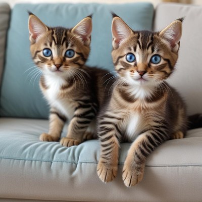 Two playful kittens on a couch