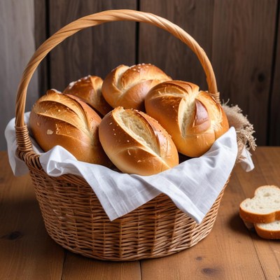 Freshly baked rolls in a basket