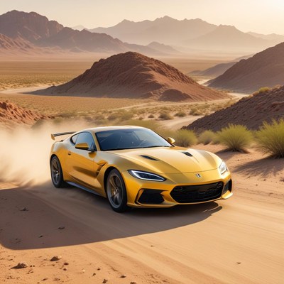 Sport car speeding through desert dunes