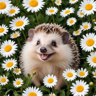 Hedgehog in a field of flowers