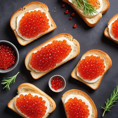 Delicious red caviar on bread