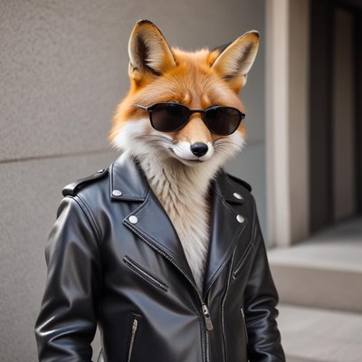Cool fox in leather jacket