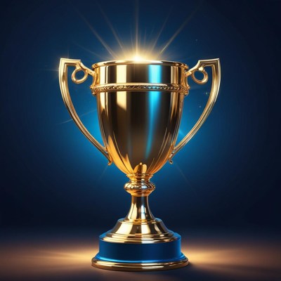 Shining gold trophy on dark background