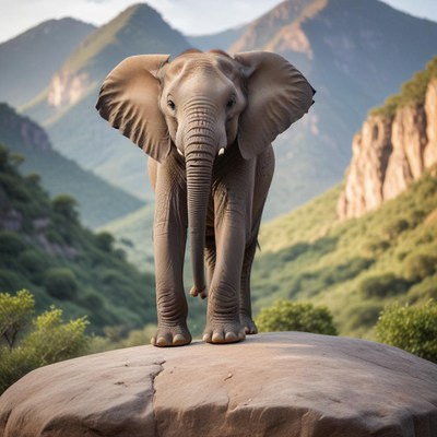 Elephant standing on rock in mountains