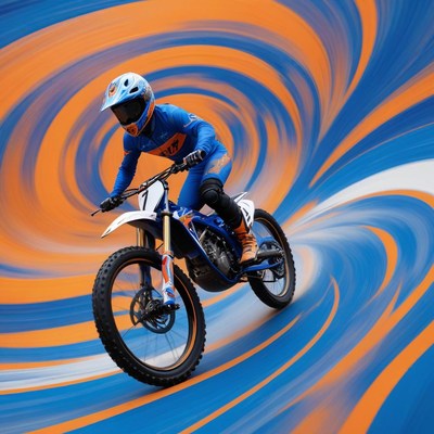 Motocross rider in vibrant swirl
