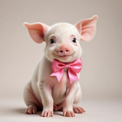 Happy piglet with pink bow