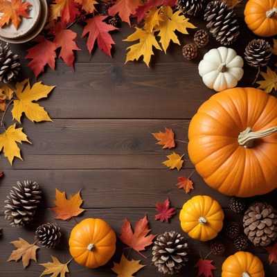 Autumn harvest with pumpkins and leaves