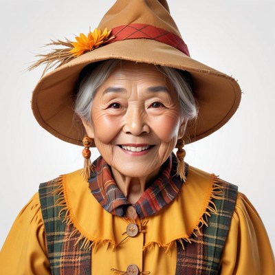 Smiling elderly woman in colorful attire