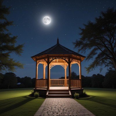 Moonlit gazebo in serene park