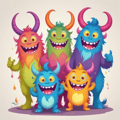 Colorful group of happy monsters