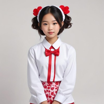 Girl in red and white outfit