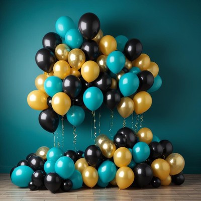 Colorful balloon display in a party setting