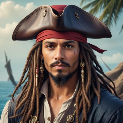 Pirate captain at tropical beach