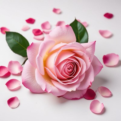 Pink rose with petals scattered