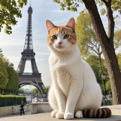 Cat in front of eiffel tower