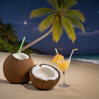 Coconut drinks on a tropical beach