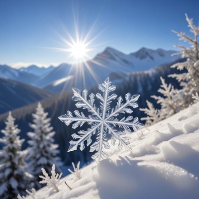Snowflake glistening in sunlight
