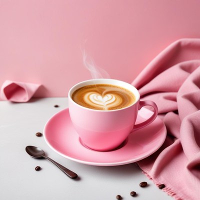 Warm coffee in a pink cup