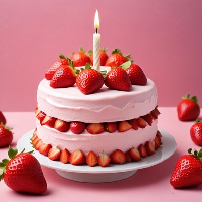 Delicious strawberry cake with candle