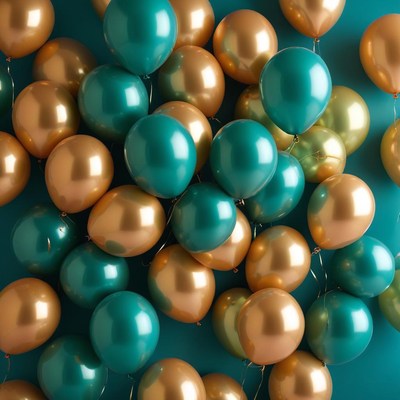 Colorful balloons decorate festive space