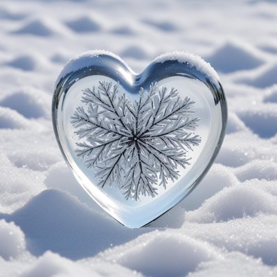 Heart-shaped snowflake in winter