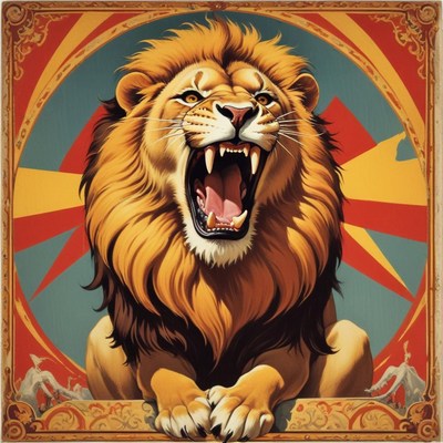 Roaring lion in vibrant design