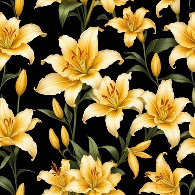 Yellow lilies on black background