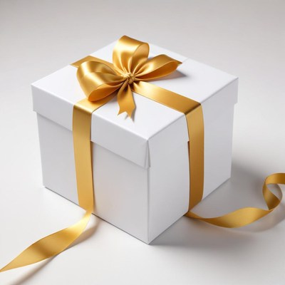 Gift box with golden ribbon decoration